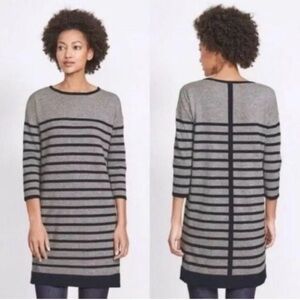 Boden Wool Cashmere Striped Millie Knit Tunic Sweater Dress Gray Navy Size M